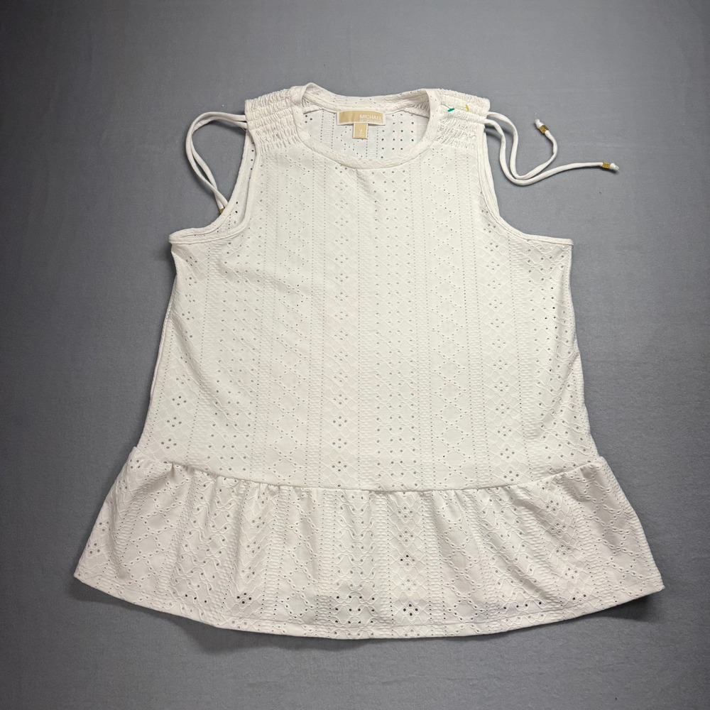 MICHAEL Michael Kors White Eyelet Ruffle feminine Peplum Tank Top Women's Size M